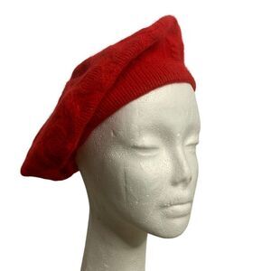 Vintage Carson Pirie Scott Beret Hat One Size Red Lambswool Angora Rabbit Knit